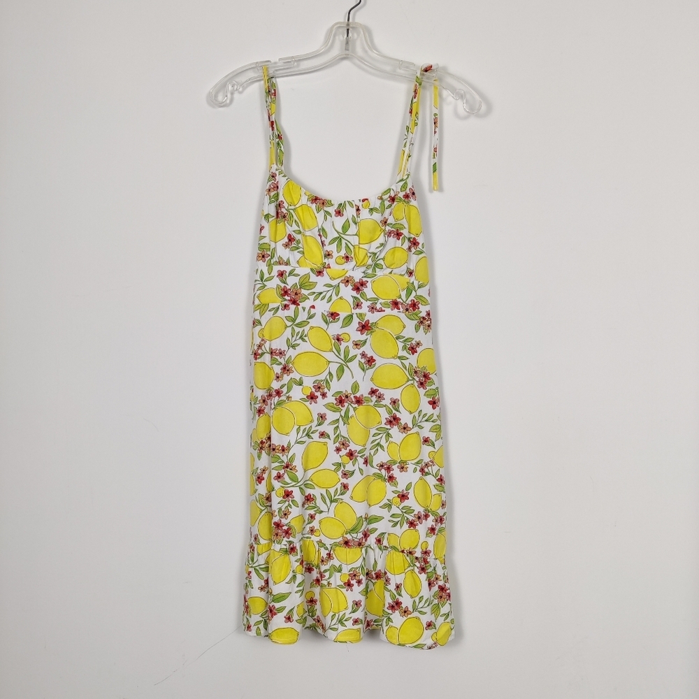 Monteau Women's Yellow Floral Sundress Knee-Length Size Medium Lemon Print Boho